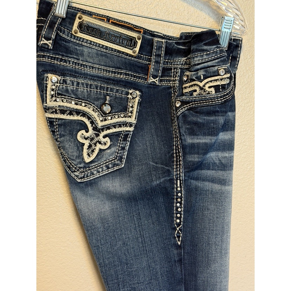 ROCK REVIVAL Jeans Womens sz.30 BETTY Boot Cut Rhinestone Bling Fleur Pocket